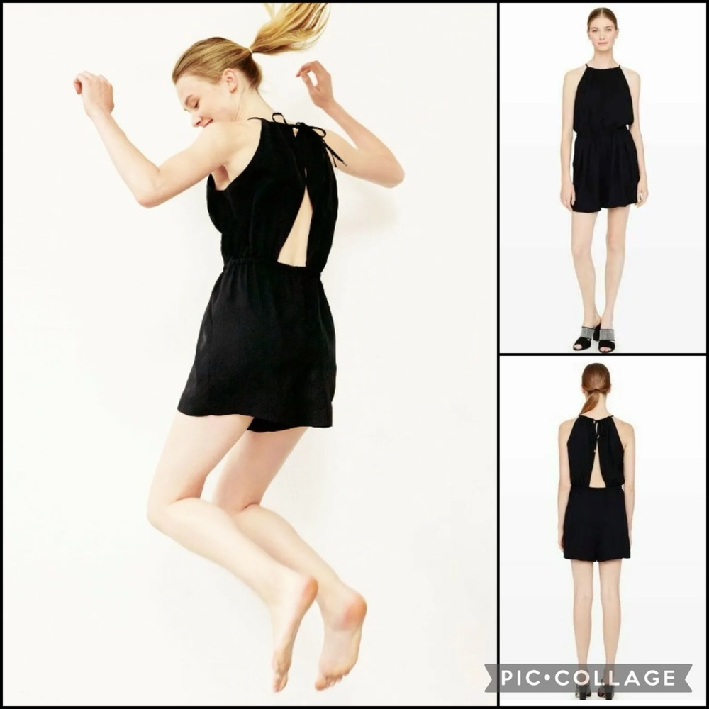 Club Monaco Black Halter Split Back Romper Jumper Playsuit w/ Pockets